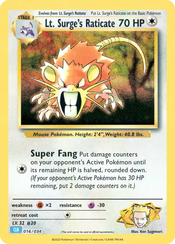 Lt. Surge's Raticate — Pokémon TCG Classic - Blastoise #016 / 34
