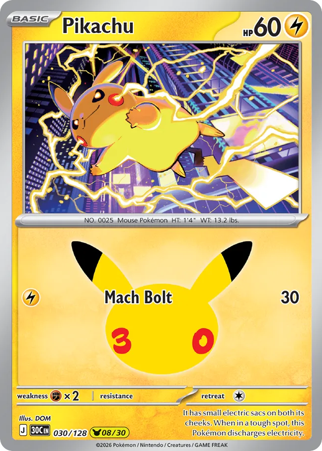 Pikachu, 30th Celebration #030 / 128
