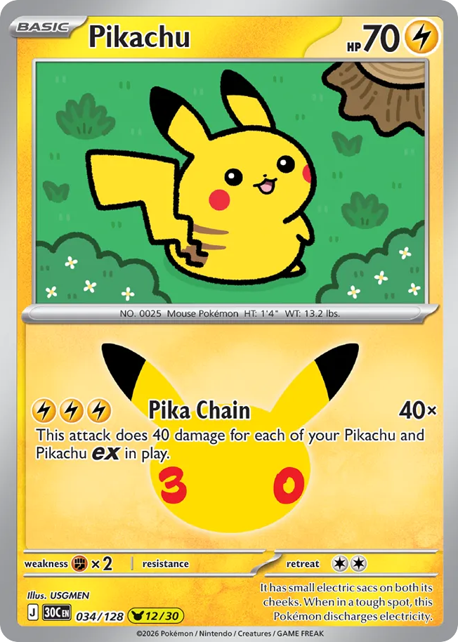 Pikachu, 30th Celebration #034 / 128