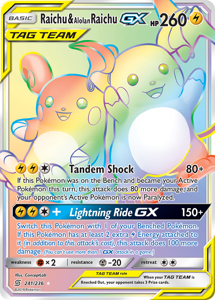 Raichu & Alolan Raichu-GX — Unified Minds #241 / 236