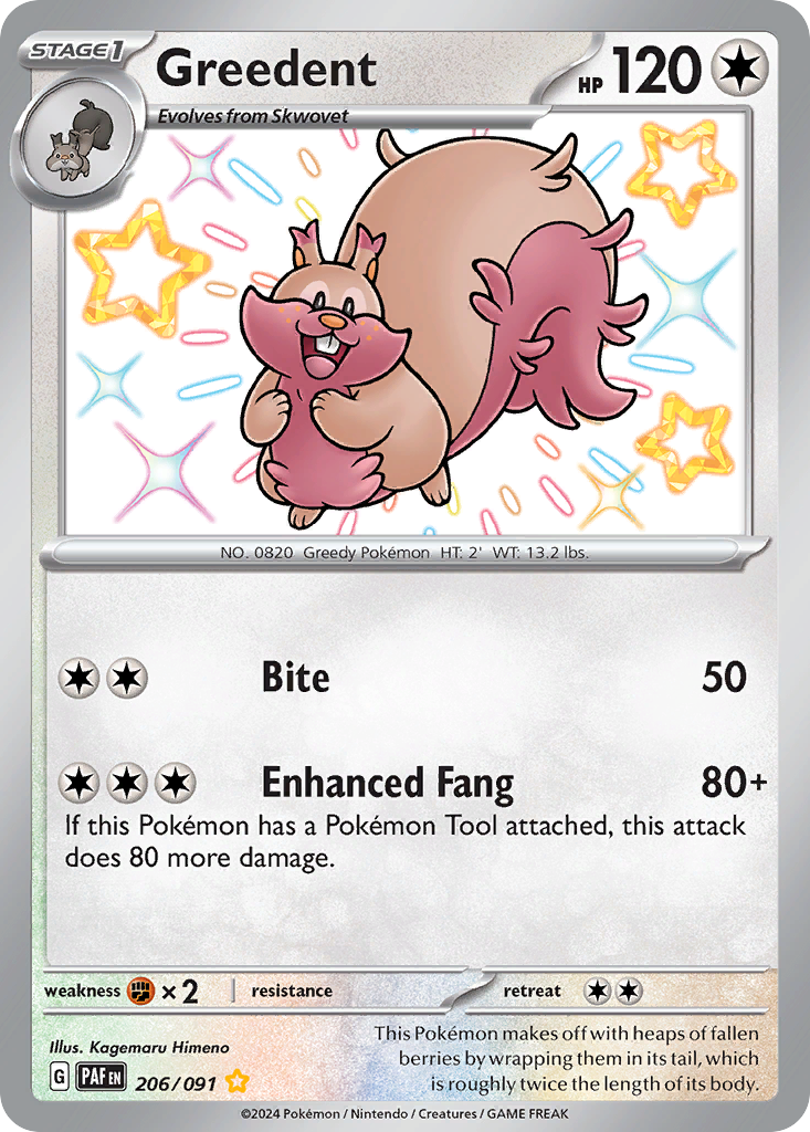 Greedent — Paldean Fates #206 / 91